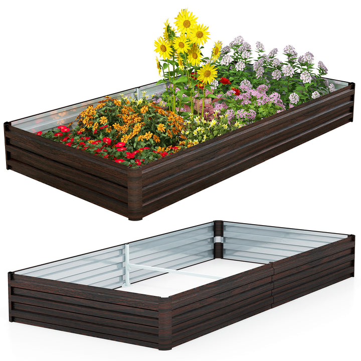 240 x 120 x 30 cm Metal Raised Garden Bed with Open-Ended Base-Brown