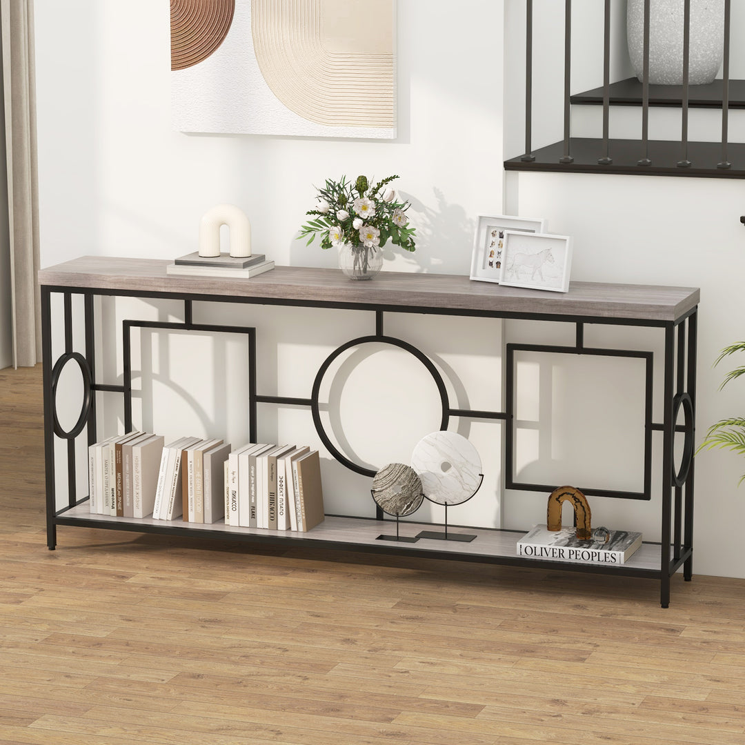 Rustic Accent Narrow 2-Tier Mid-Century Modern Console Table-Rustic Brown - TidySpaces