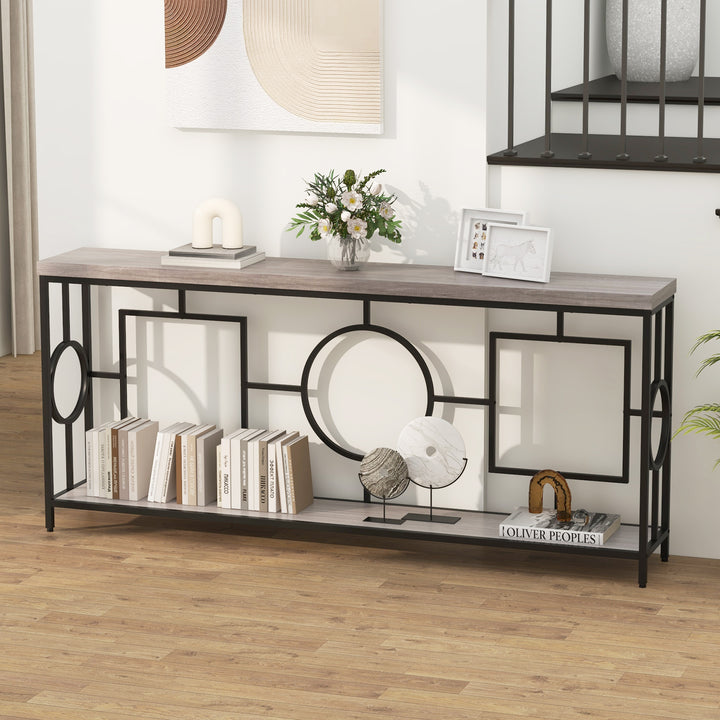 Rustic Accent Narrow 2-Tier Mid-Century Modern Console Table-Rustic Brown - TidySpaces