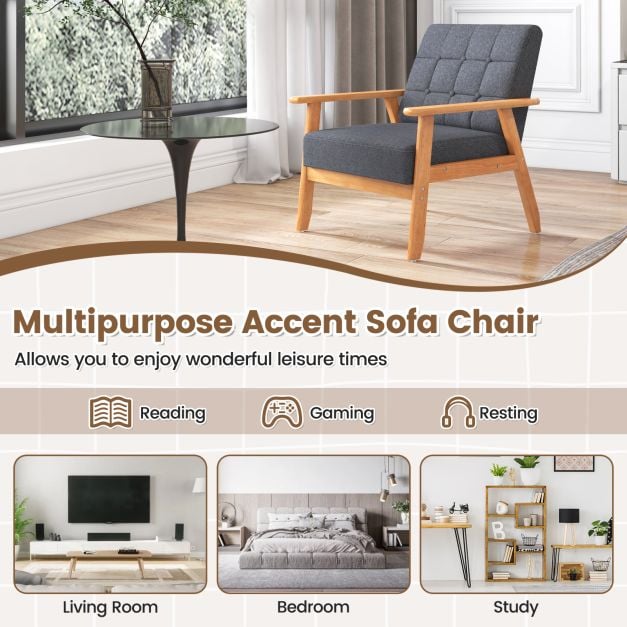 Mid century Modern Accent Chair with Breathable Linen Cloth