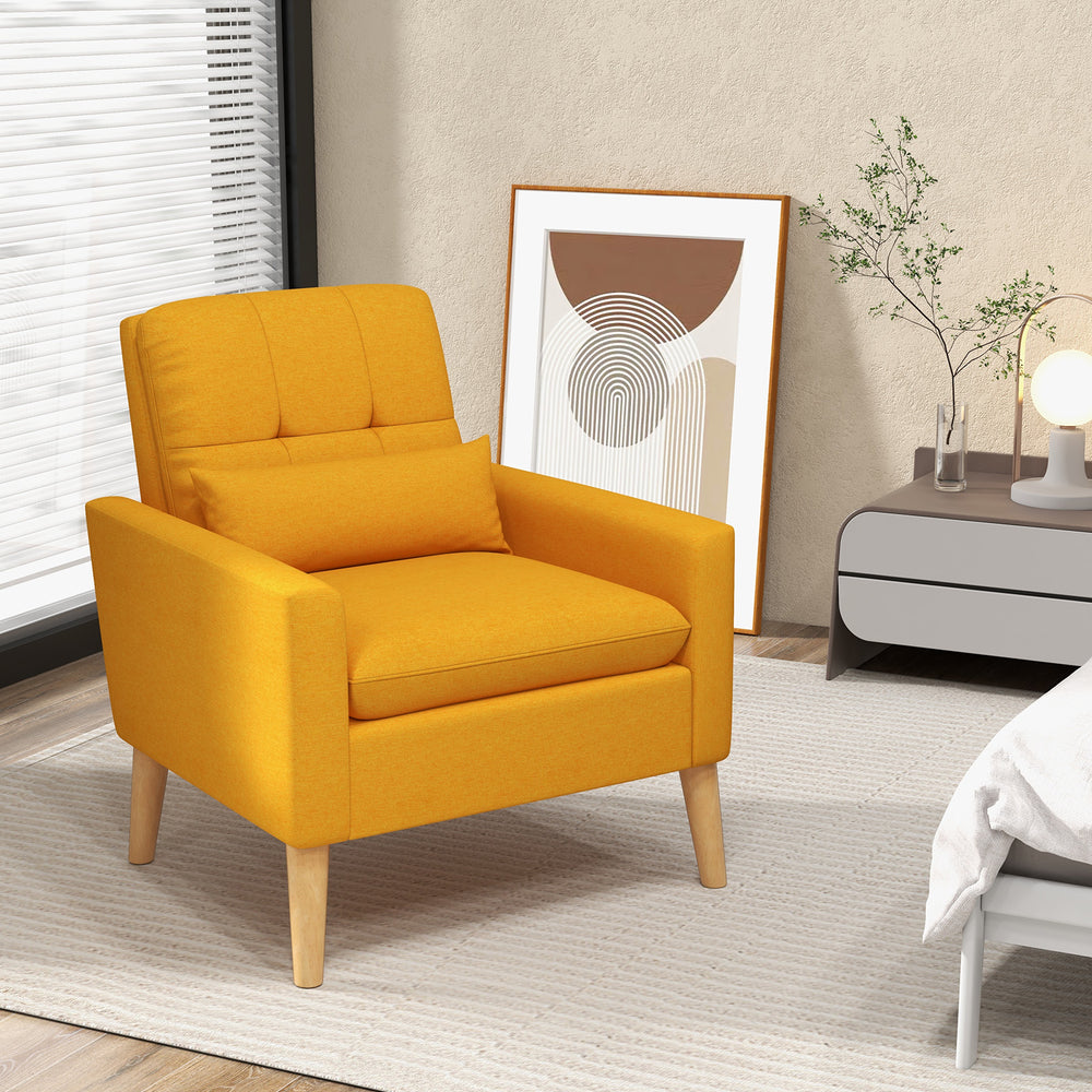 Mid-century Modern Accent Chair with Lumbar Pillow-Yellow - TidySpaces