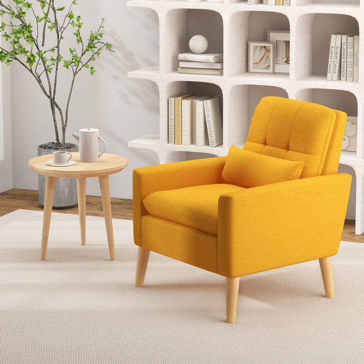 Mid-century Modern Accent Chair with Lumbar Pillow-Yellow - TidySpaces