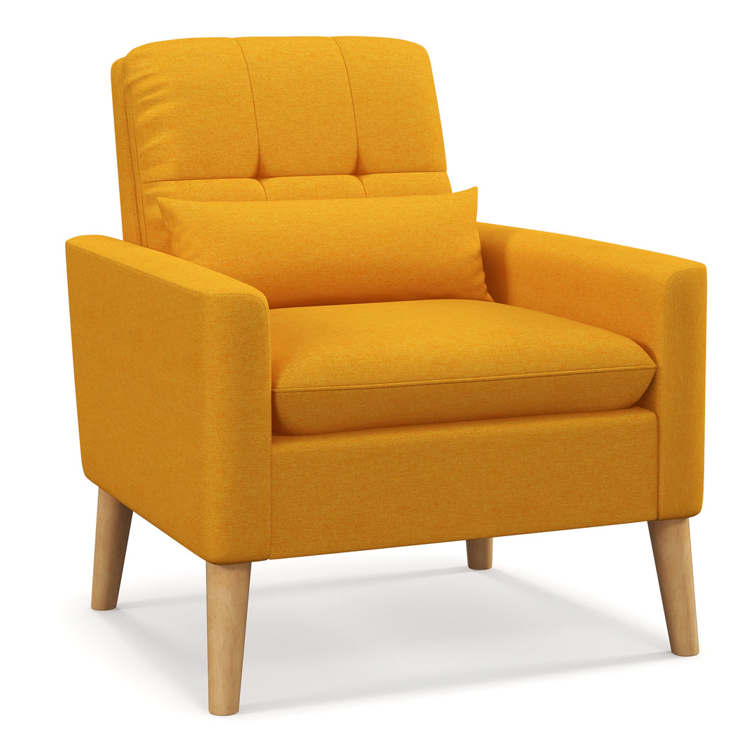 Mid-century Modern Accent Chair with Lumbar Pillow-Yellow - TidySpaces