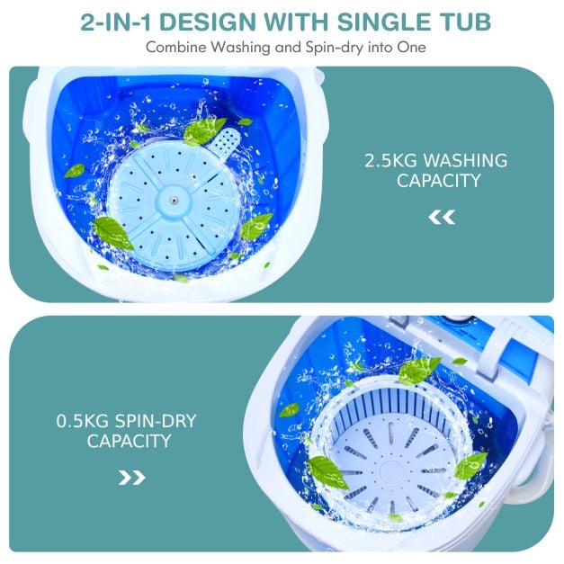 2 in 1 Mini Single Tub Washer Semi-automatic Spin Dryer