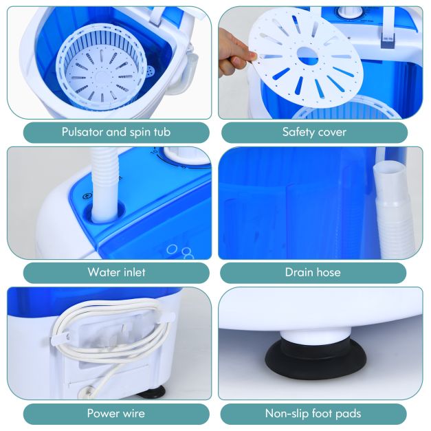 2 in 1 Mini Single Tub Washer Semi-automatic Spin Dryer