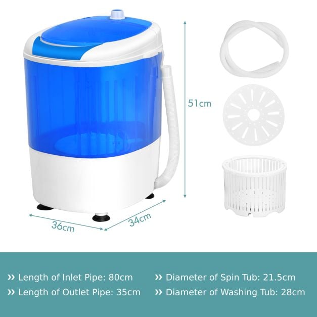 2 in 1 Mini Single Tub Washer Semi-automatic Spin Dryer