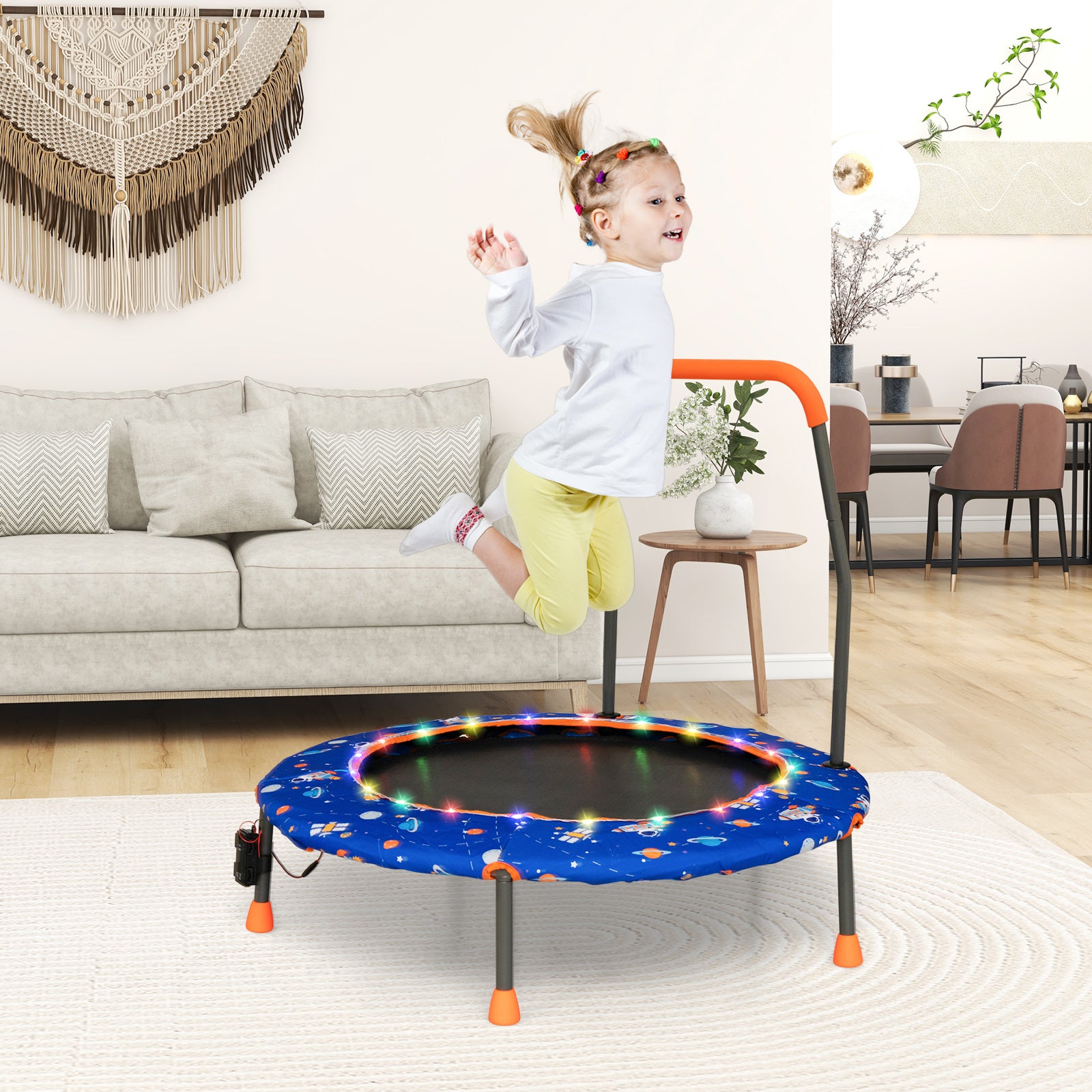 Mini Trampoline for Children with LED Lights and Padded Safety Handle