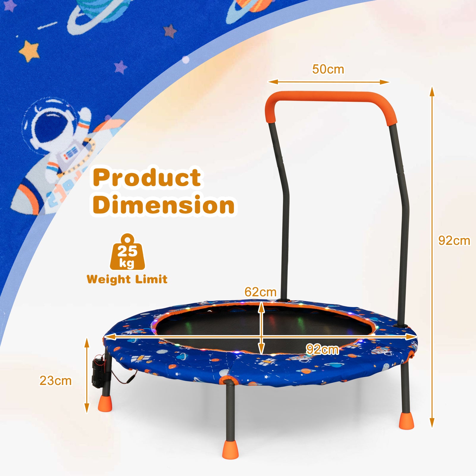 Mini Trampoline for Children with LED Lights and Padded Safety Handle