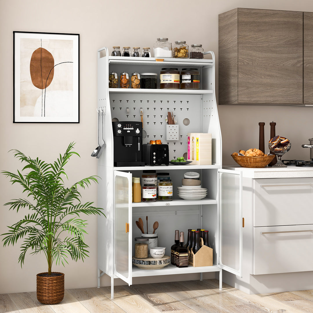Kitchen Pantry Storage Cabinet Freestanding Baker Rack with Pegboard - TidySpaces