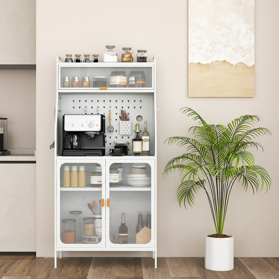 Kitchen Pantry Storage Cabinet Freestanding Baker Rack with Pegboard - TidySpaces