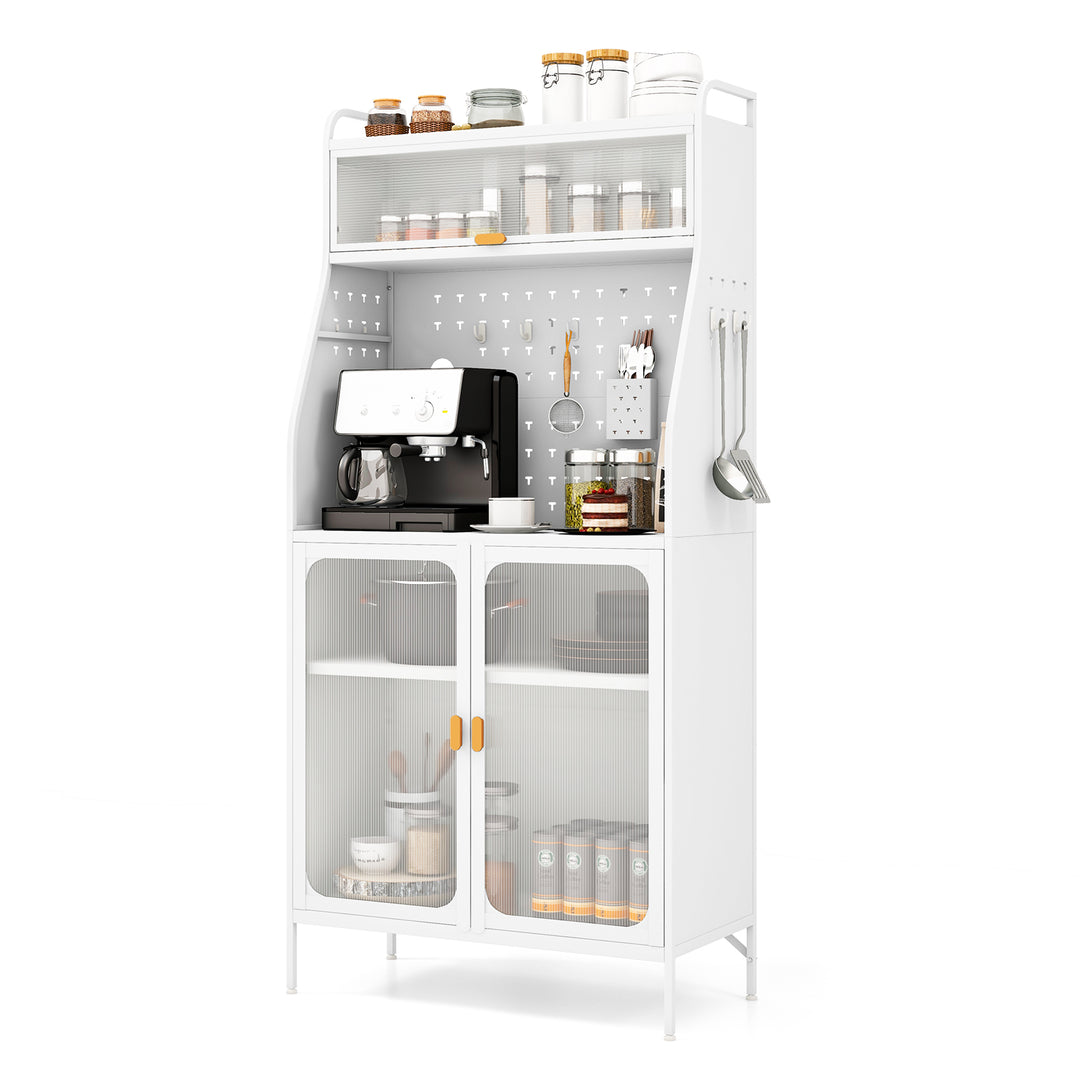 Kitchen Pantry Storage Cabinet Freestanding Baker Rack with Pegboard White - TidySpaces