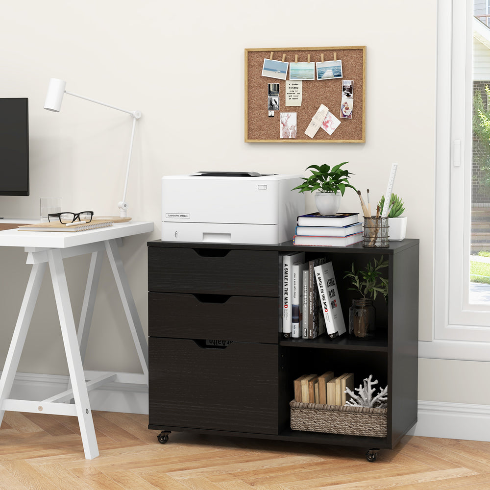 Mobile File Cabinet with 3 Pull out Drawers and Adjustable Shelf - TidySpaces
