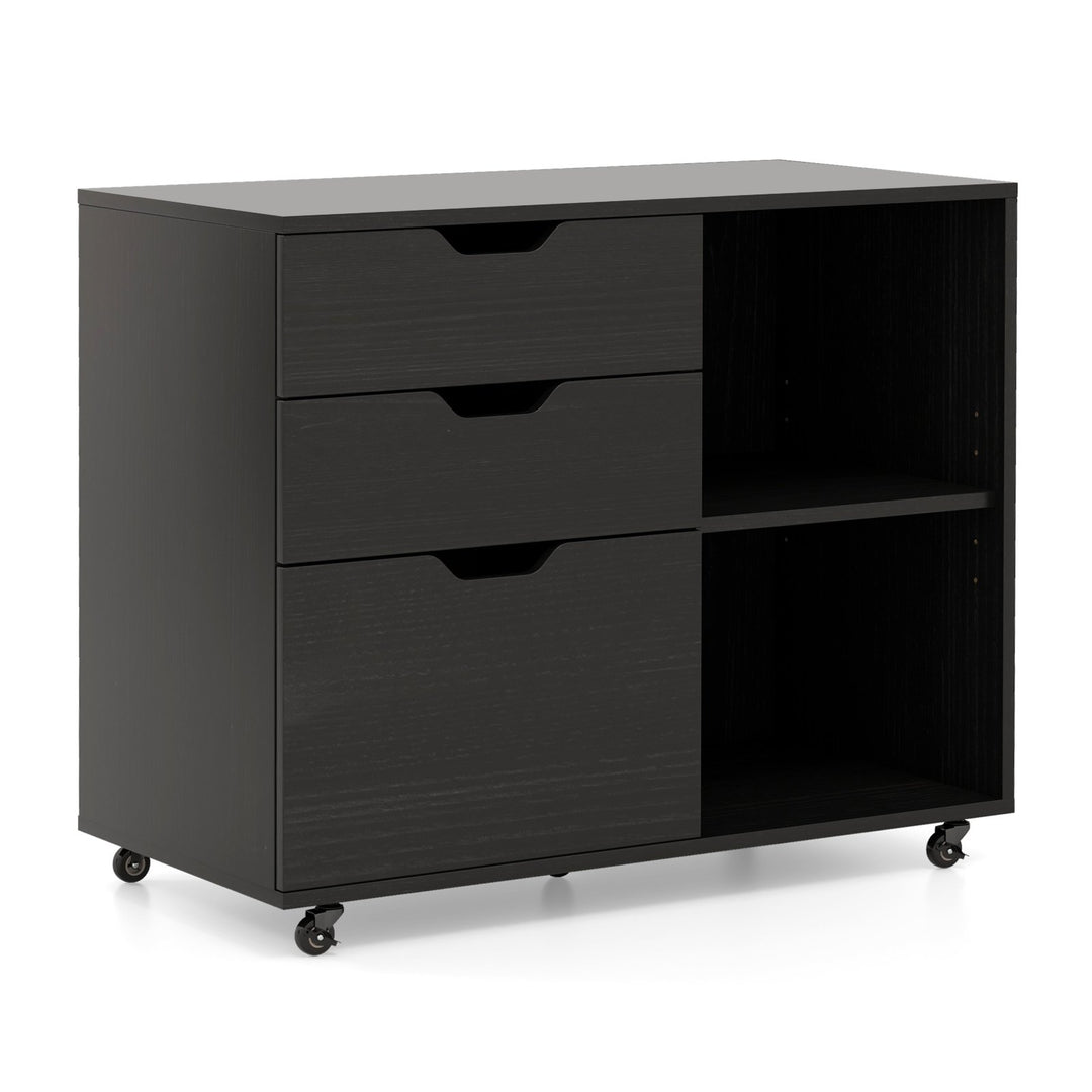 Mobile File Cabinet with 3 Pull out Drawers and Adjustable Shelf Black - TidySpaces