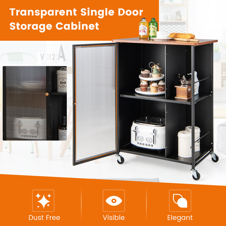 Mobile Serving Cart with Transparent Single Door Cabinet - TidySpaces