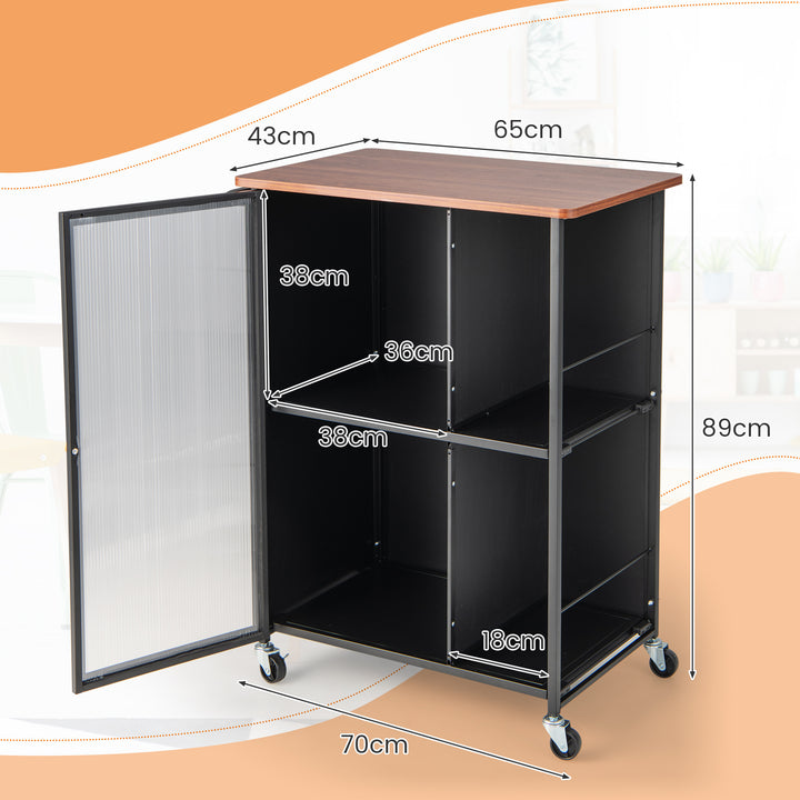 Mobile Serving Cart with Transparent Single Door Cabinet - TidySpaces