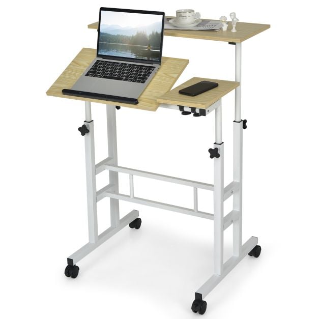 Height Adjustable Workstation with Wheels for Standing or Sitting