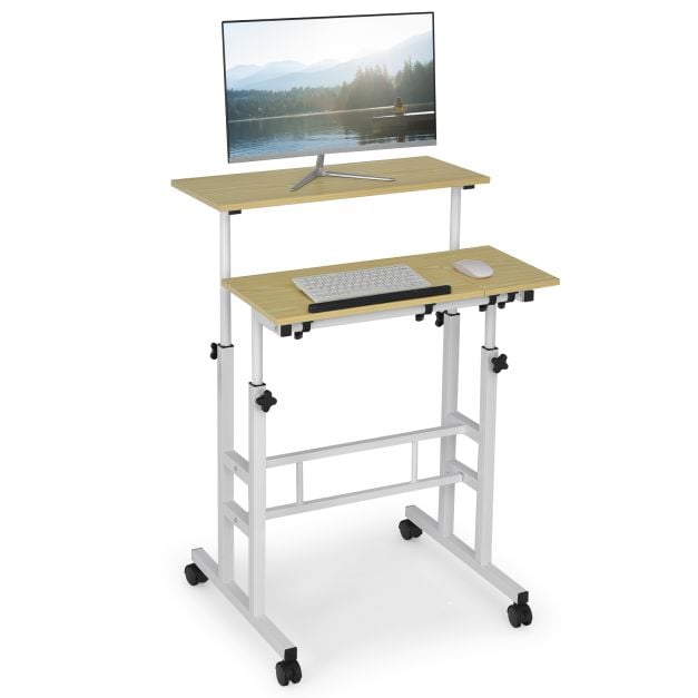 Height Adjustable Workstation with Wheels for Standing or Sitting
