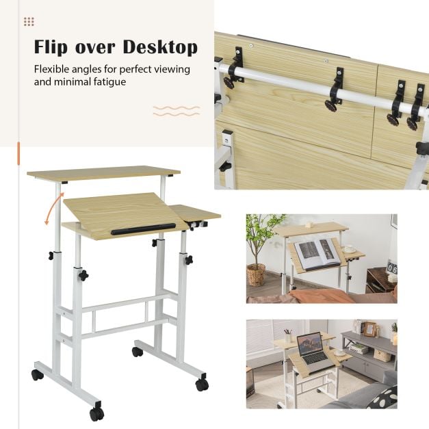 Height Adjustable Workstation with Wheels for Standing or Sitting