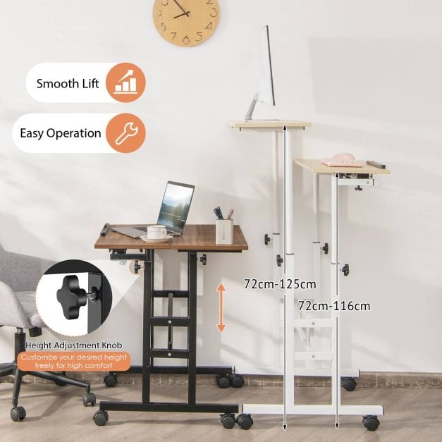 Height Adjustable Workstation with Wheels for Standing or Sitting