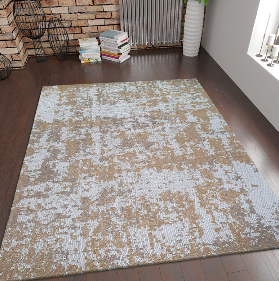 Cotton Rug Mustard Cream Abstract