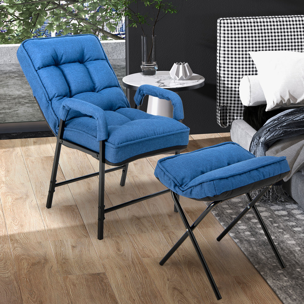 Modern Accent Chair Linen Fabric Arm Chair with Ottoman - TidySpaces