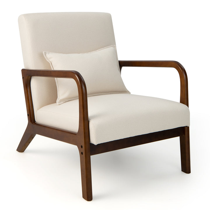 Modern Accent Chair with Lumbar Pillow and Rubber Wood Frame Beige - TidySpaces