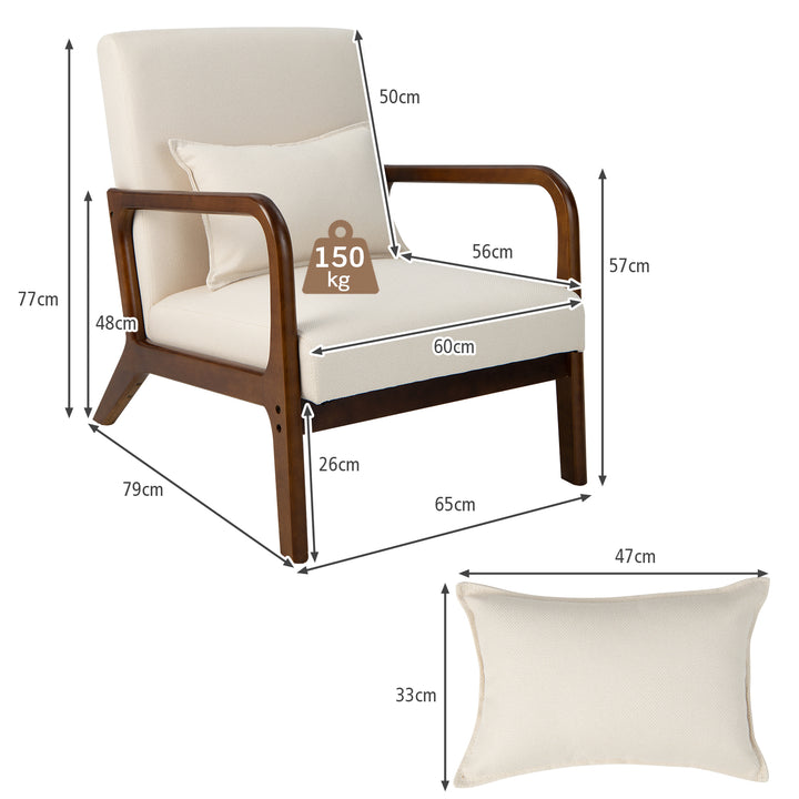 Modern Accent Chair with Lumbar Pillow and Rubber Wood Frame - TidySpaces