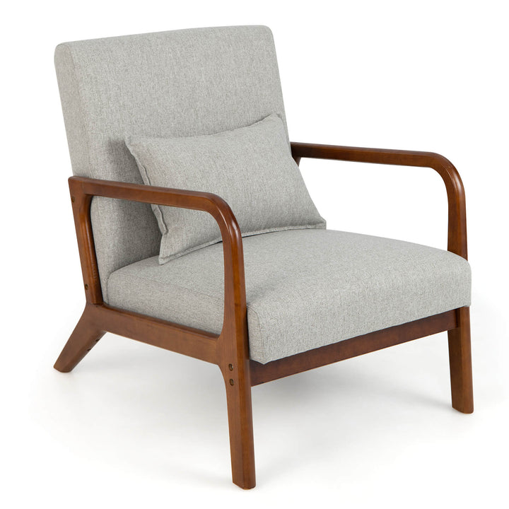 Modern Accent Chair with Lumbar Pillow and Rubber Wood Frame Grey - TidySpaces