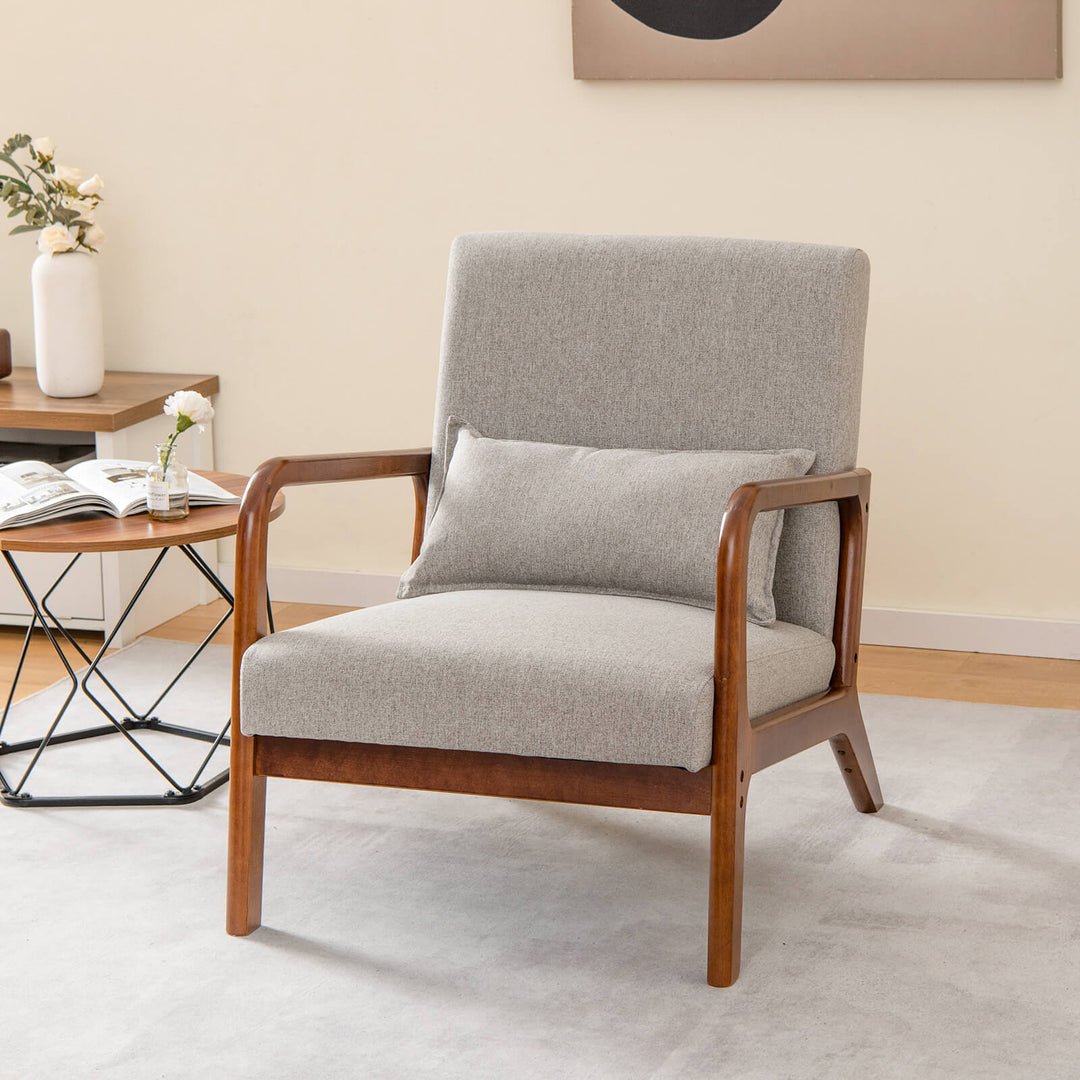Modern Accent Chair with Lumbar Pillow and Rubber Wood Frame - TidySpaces