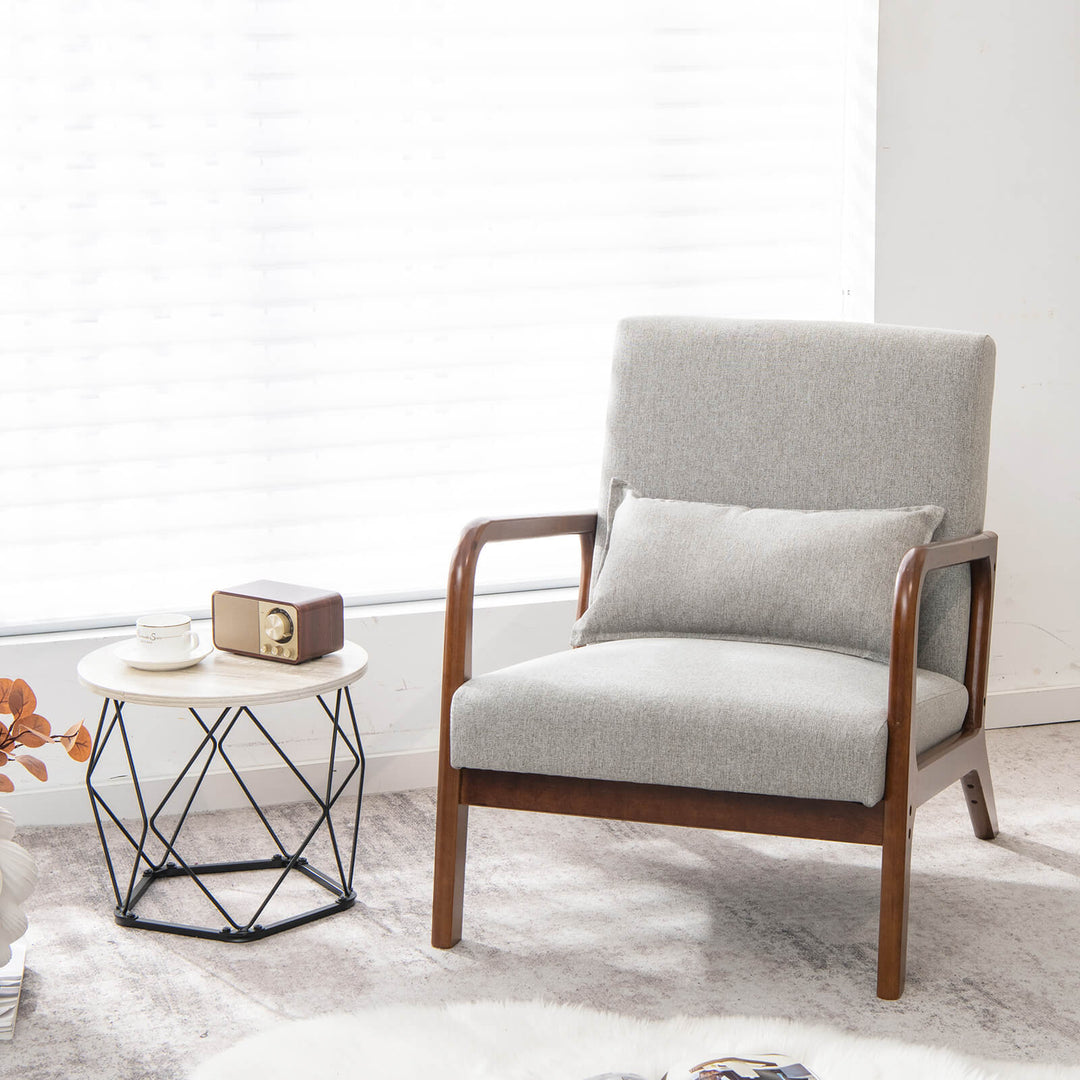 Modern Accent Chair with Lumbar Pillow and Rubber Wood Frame - TidySpaces