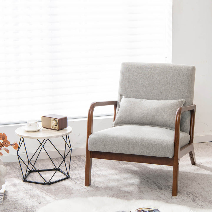 Modern Accent Chair with Lumbar Pillow and Rubber Wood Frame - TidySpaces