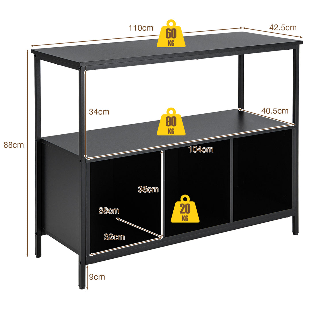 Modern Buffet Sideboard with Steel Frame Open Shelf and 3 Compartments - TidySpaces