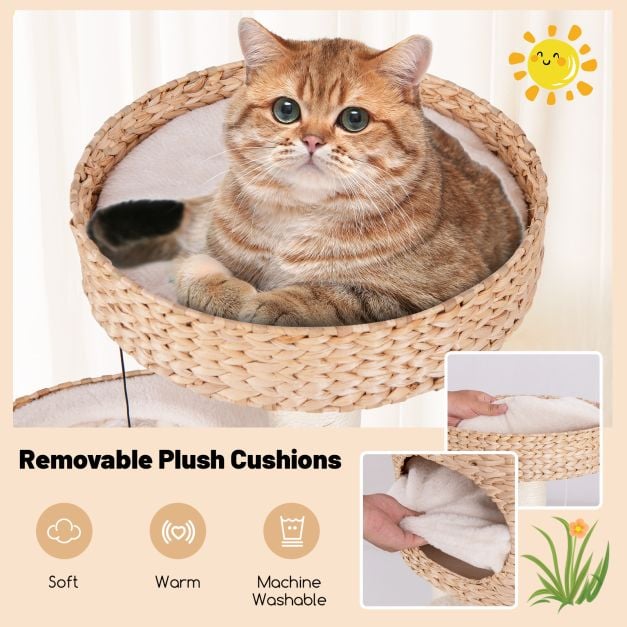 Modern Cat Tower with Top Perch and Removable Cushion-Natural