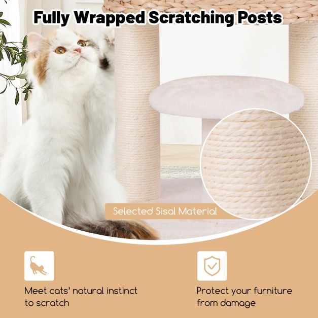 Modern Cat Tower with Top Perch and Removable Cushion-Natural