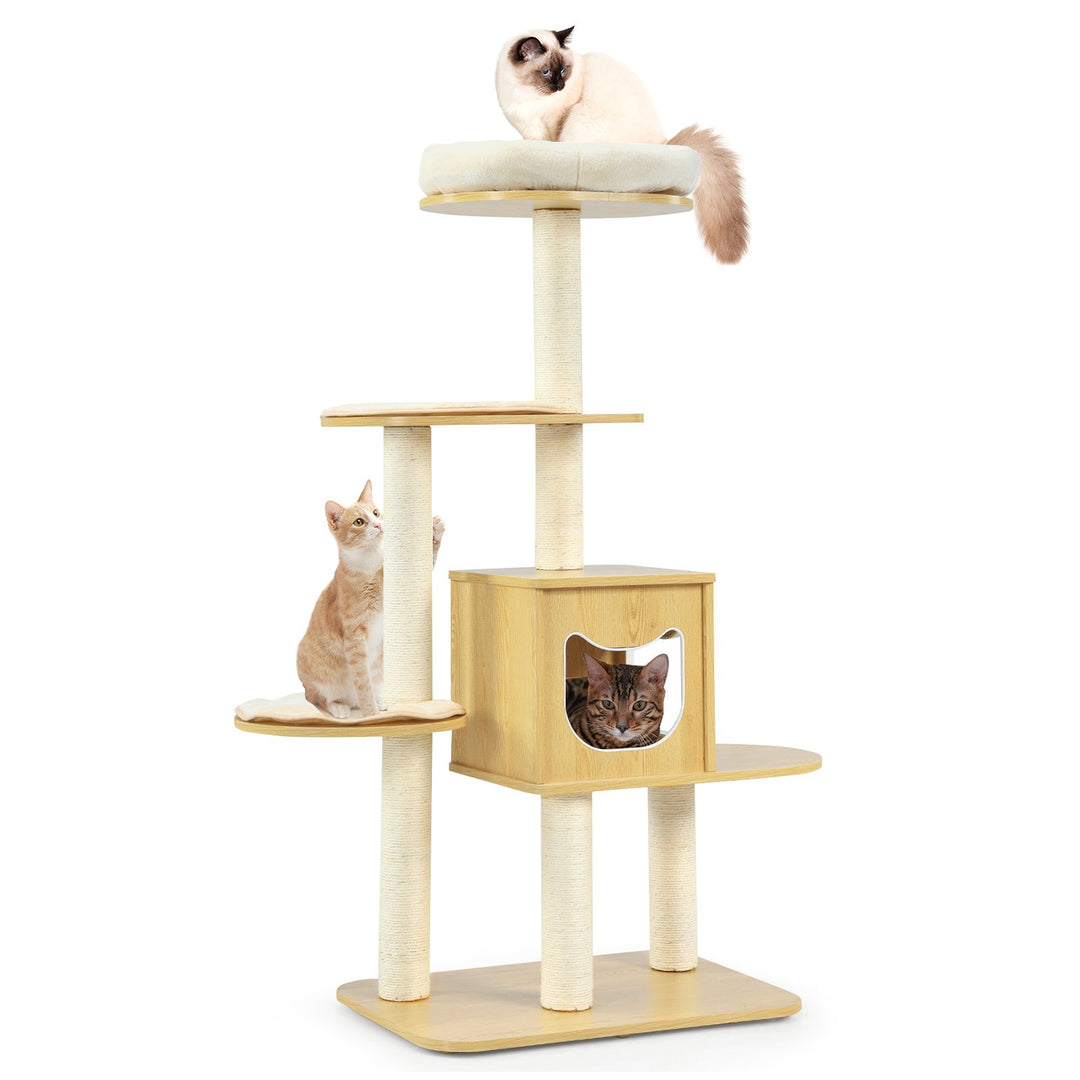 Multi-level Cat Tree with Scratching Posts Condo and Perches-Natural - TidySpaces