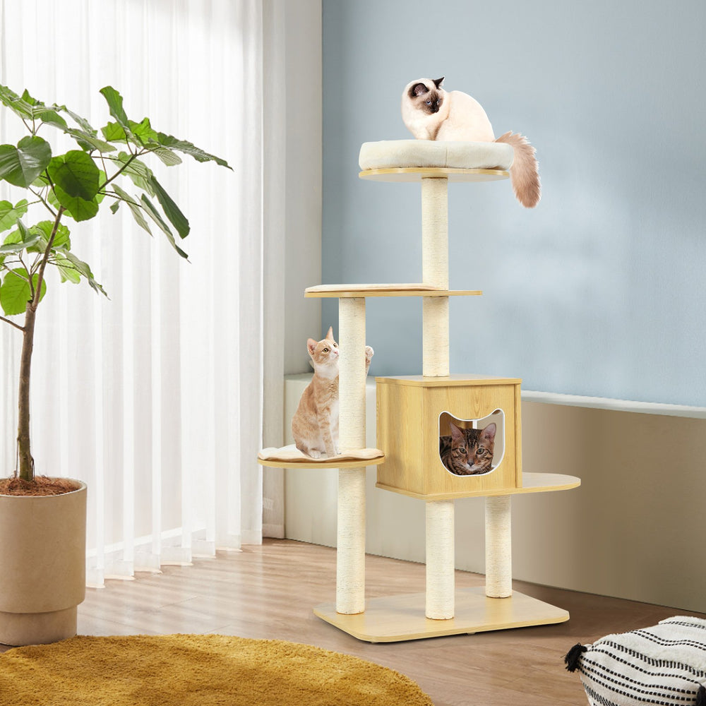 Multi-level Cat Tree with Scratching Posts Condo and Perches-Natural - TidySpaces
