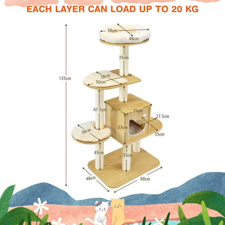 Multi-level Cat Tree with Scratching Posts Condo and Perches-Natural - TidySpaces