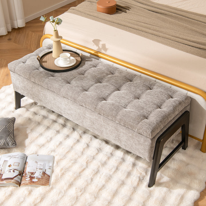 Modern Chenille Storage Bench Upholstered Tufted Ottoman Bench - TidySpaces