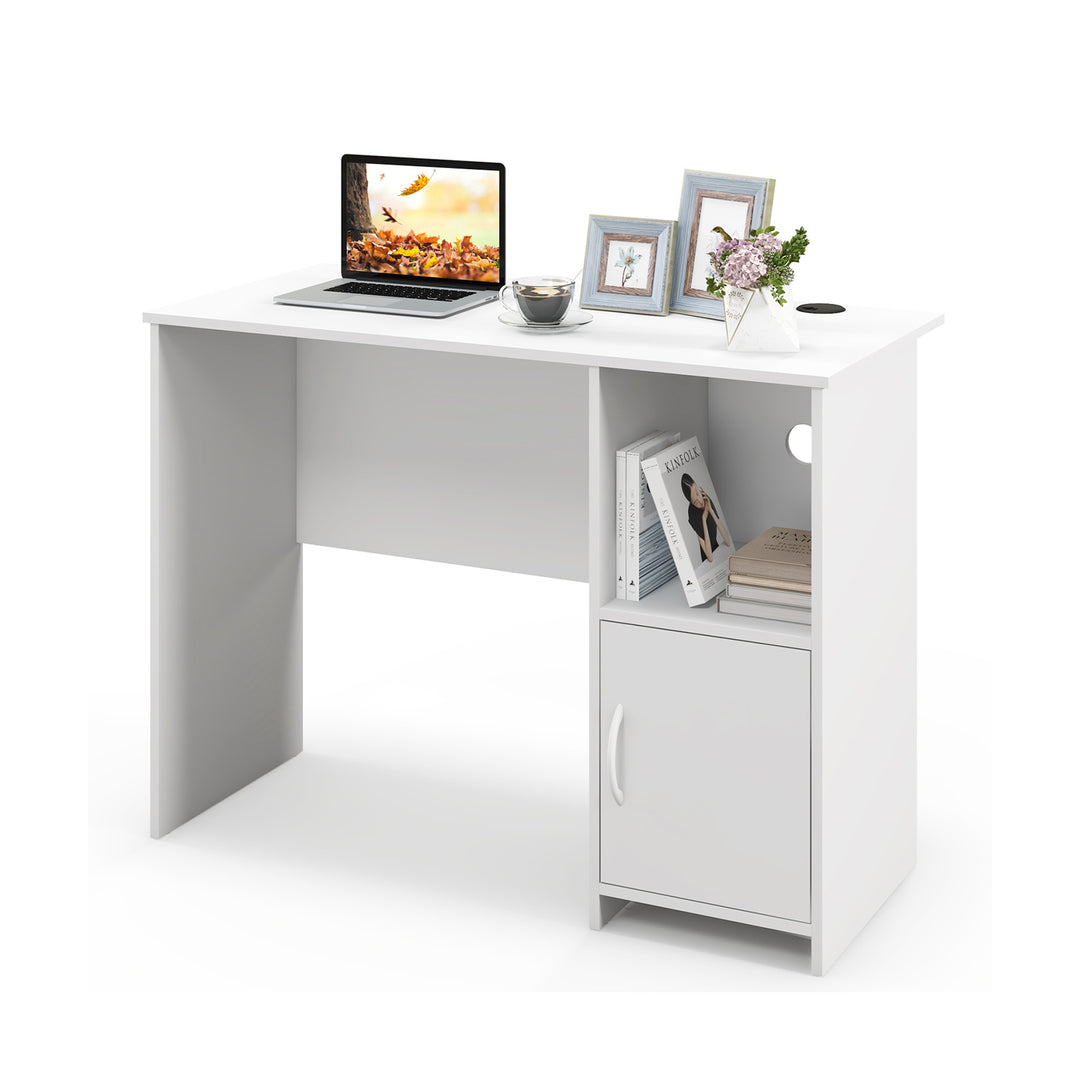 Modern Computer Desk with Cabinet and Cable Holes - TidySpaces