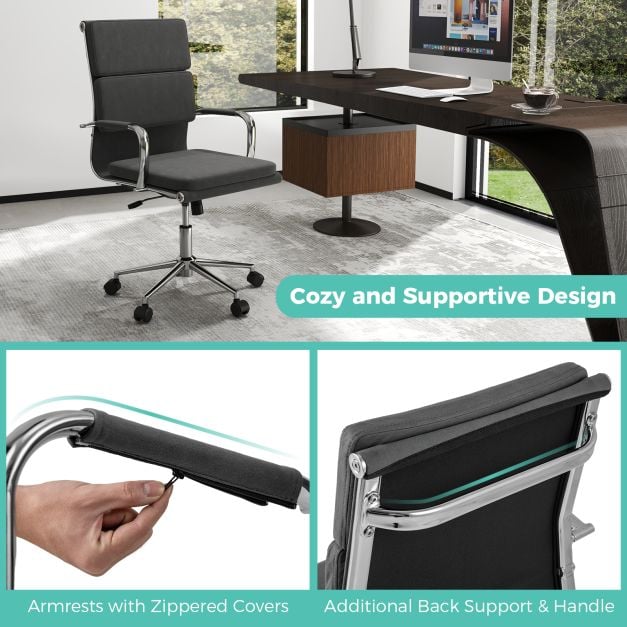 Modern Leatherier Conference Chair with Rocking Backrest-Grey - TidySpaces
