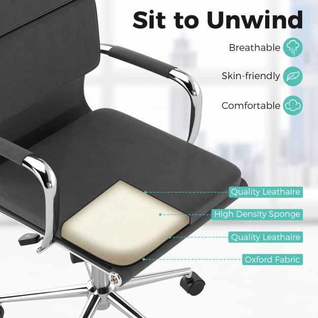 Modern Leatherier Conference Chair with Rocking Backrest-Grey - TidySpaces