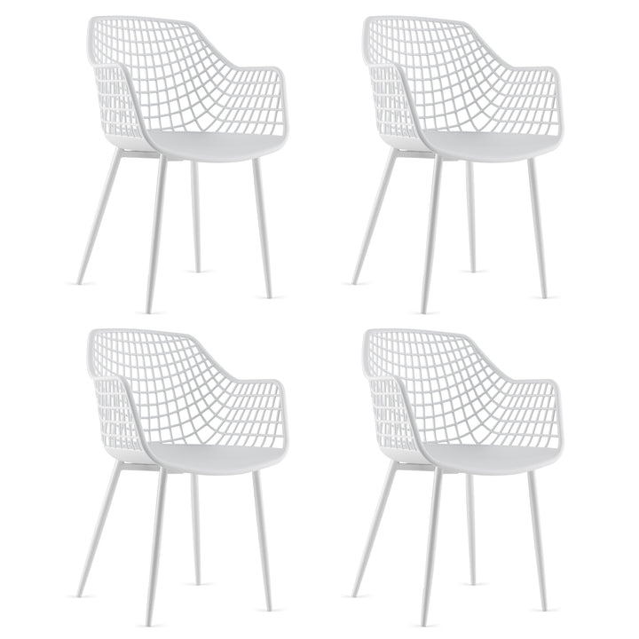 Modern Dining Chair Set of 4 with Airy Hollow Backrest White - TidySpaces