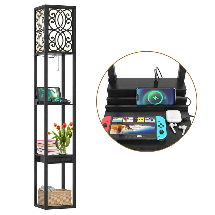 3-Layers Free-standing Light with 2 USB Charging Ports and Storage Drawer - TidySpaces
