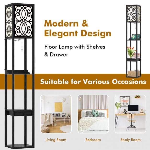 3-Layers Free-standing Light with 2 USB Charging Ports and Storage Drawer - TidySpaces