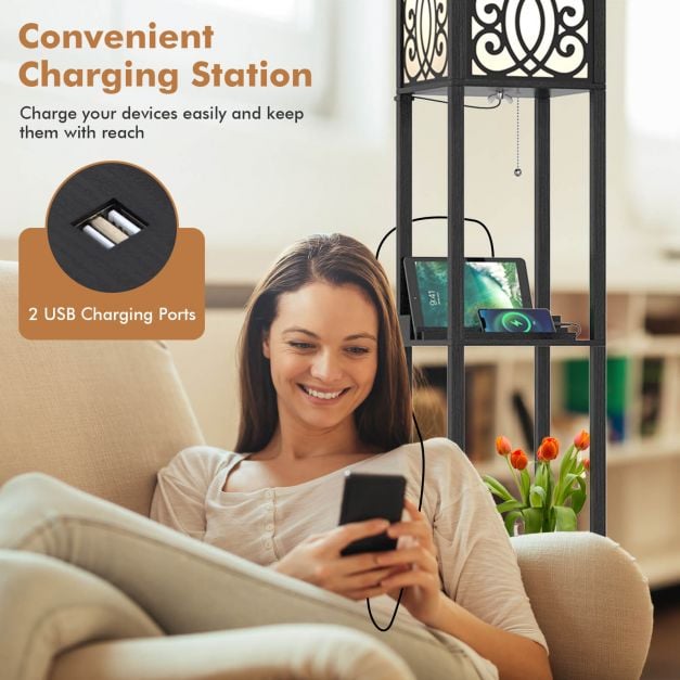 3-Layers Free-standing Light with 2 USB Charging Ports and Storage Drawer - TidySpaces