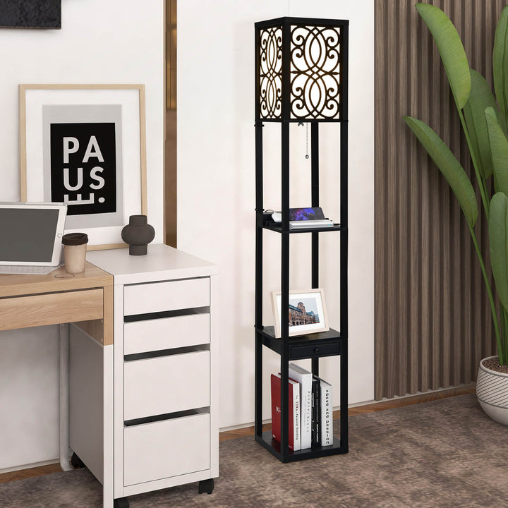 3-Layers Free-standing Light with 2 USB Charging Ports and Storage Drawer - TidySpaces