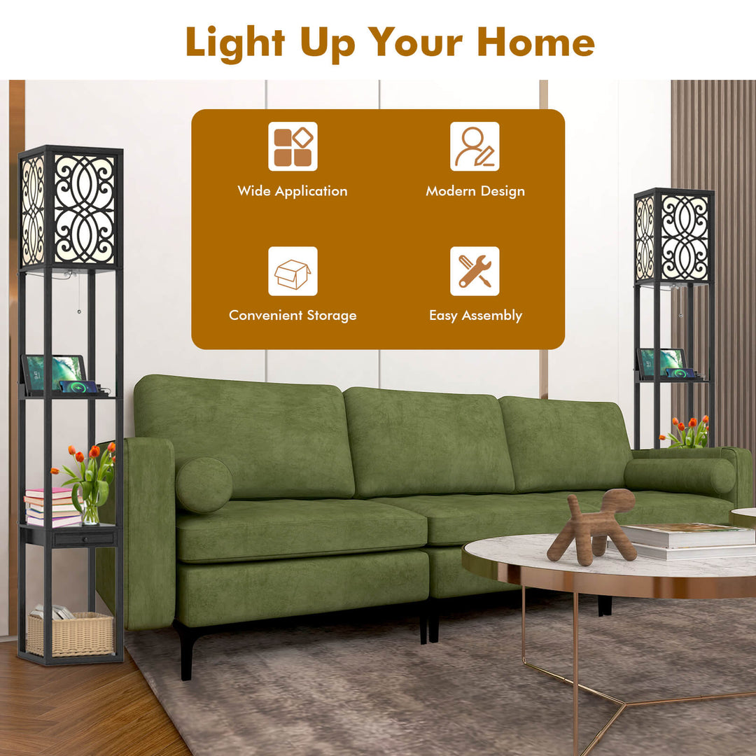 3-Layers Free-standing Light with 2 USB Charging Ports and Storage Drawer - TidySpaces