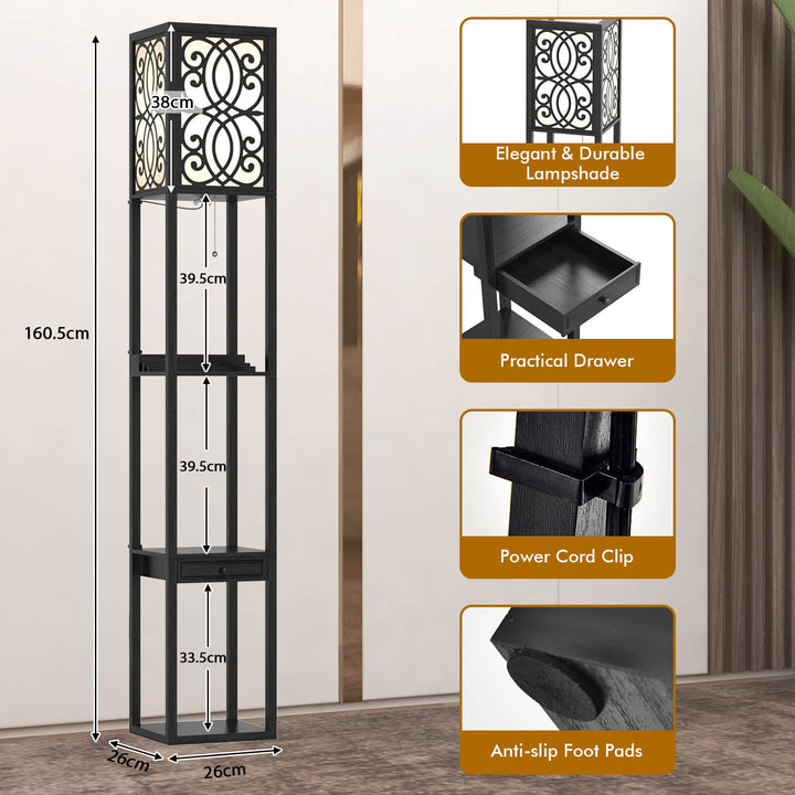 3-Layers Free-standing Light with 2 USB Charging Ports and Storage Drawer - TidySpaces