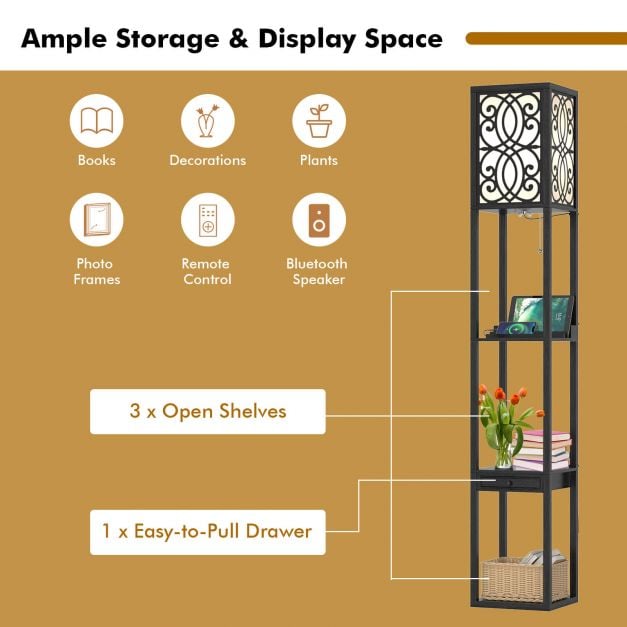 3-Layers Free-standing Light with 2 USB Charging Ports and Storage Drawer - TidySpaces
