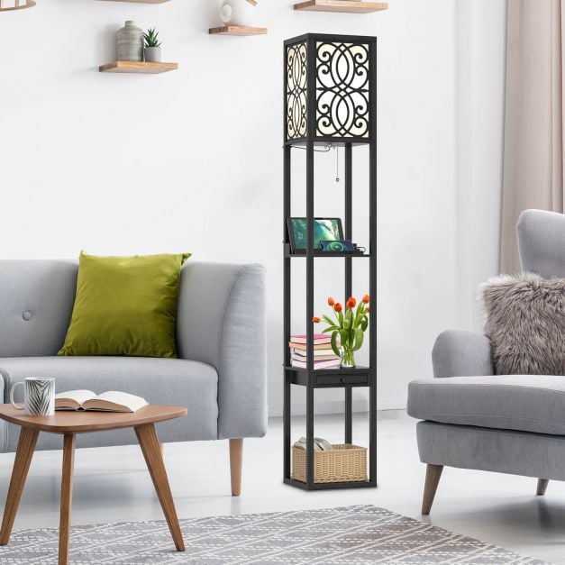 3-Layers Free-standing Light with 2 USB Charging Ports and Storage Drawer - TidySpaces